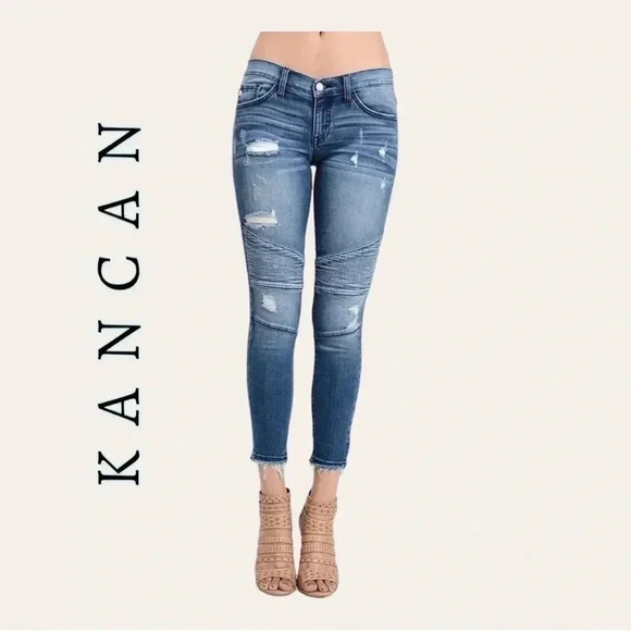 0732. KANCAN DENIM JEANS SKINNY MOTO STYLE SIZE 11/29 MEDIUM WASH IN‎ COLOR - Picture 1 of 13